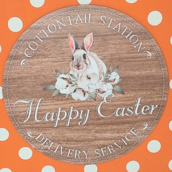 Cottontail Bunny Happy Easter Orange White Polka Dots Large Wooden Wall Decor - Picture 2 of 8